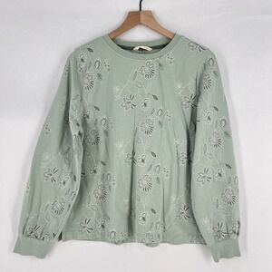 WoolOvers Contrast Stitch Sweatshirt Womens 4 Sage Green All Over Embroidered